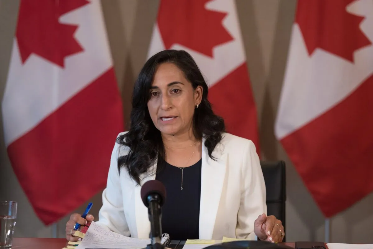 Minister of National Defence Anita Anand speaks during a press conference in Toronto, on Aug. 4, 2022. (The Canadian Press/ Tijana Martin)