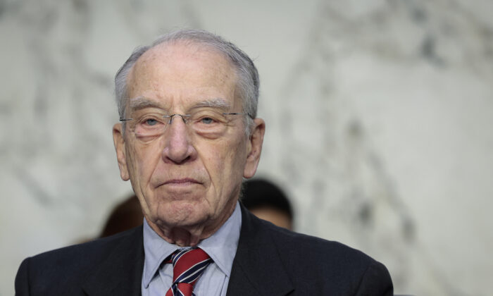 Ranking member Sen. Chuck Grassley (R-Iowa) at a Senate Judiciary Committee business meeting on Capitol Hill, in Washington, on April 4, 2022.(Anna Moneymaker/Getty Images)