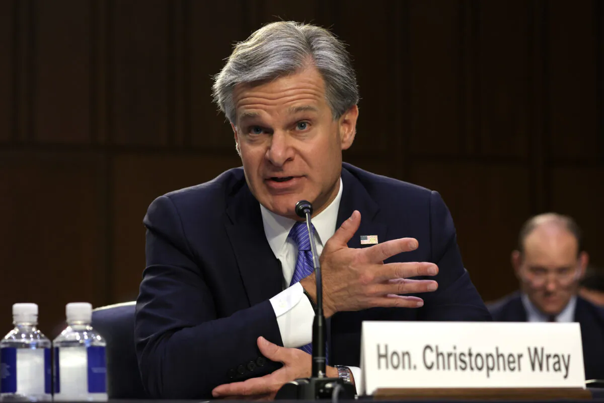 FBI Director Christopher Wray testifies at a hearing before the Senate Judiciary Committee at Hart Senate Office Building on Capitol Hill in Washington on Aug. 4, 2022. (Alex Wong/Getty Images)