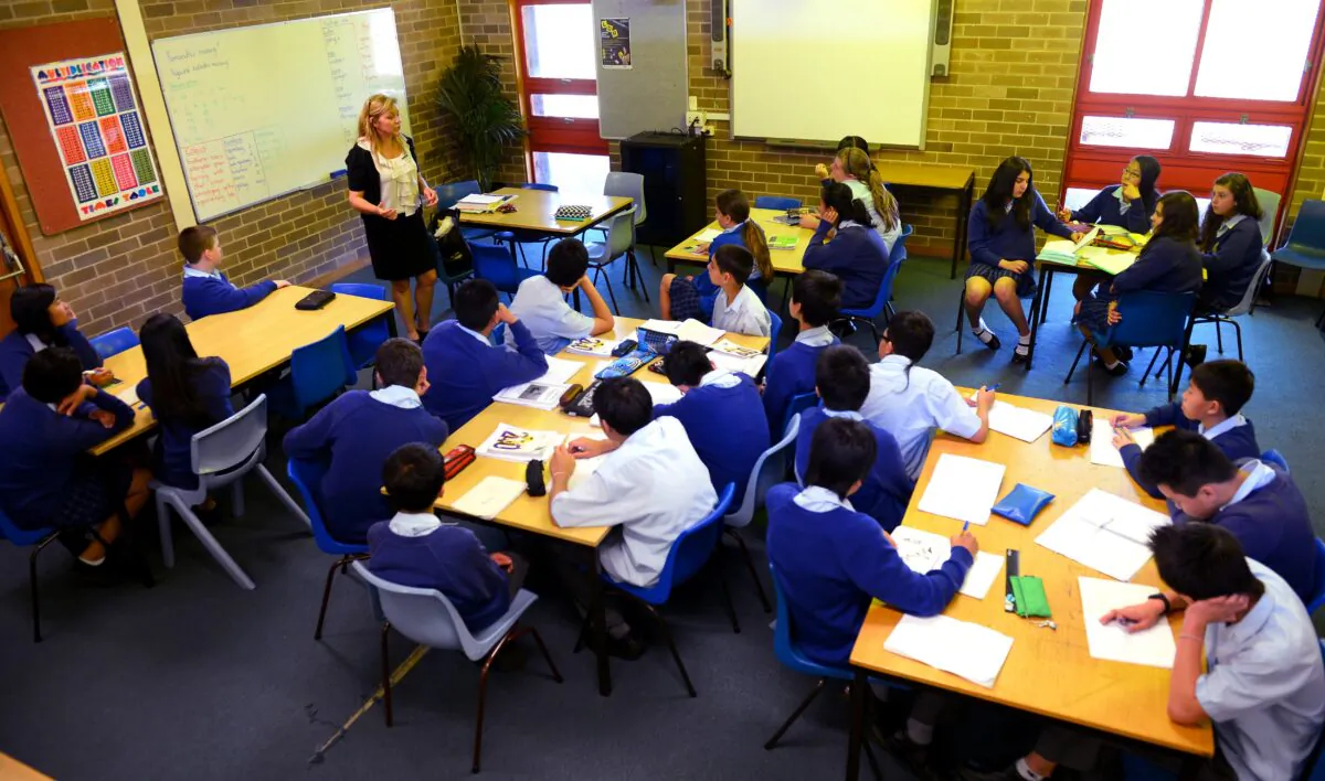 A teacher teaches Aboriginal languages to students at St Johns High School in Sydney, Australia, on Oct. 14, 2012. (William West/AFP via Getty Images)