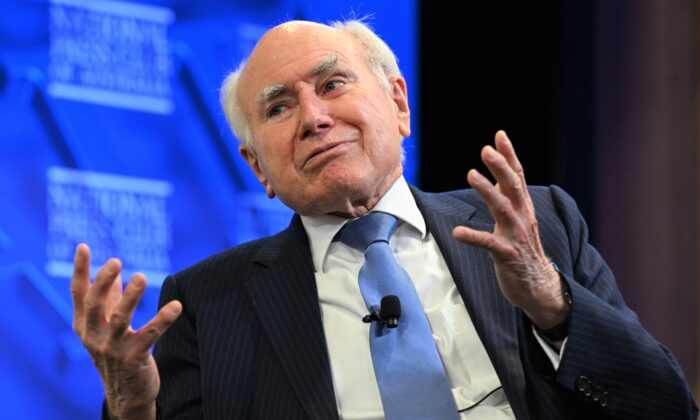 Former Prime Minister John Howard during the launch of "The Art of Coalition" book at the National Press Club in Canberra, Australia, on June 23, 2022. (AAP Image/Mick Tsikas)