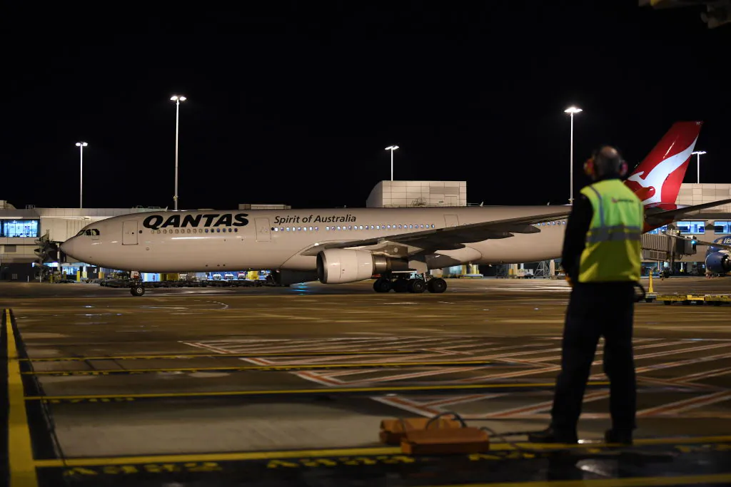 A Qantas aeroplane at Kingsford Smith International Airport in Sydney, Australia, on Sep. 05, 2021. (James D. Morgan/Getty Images)
