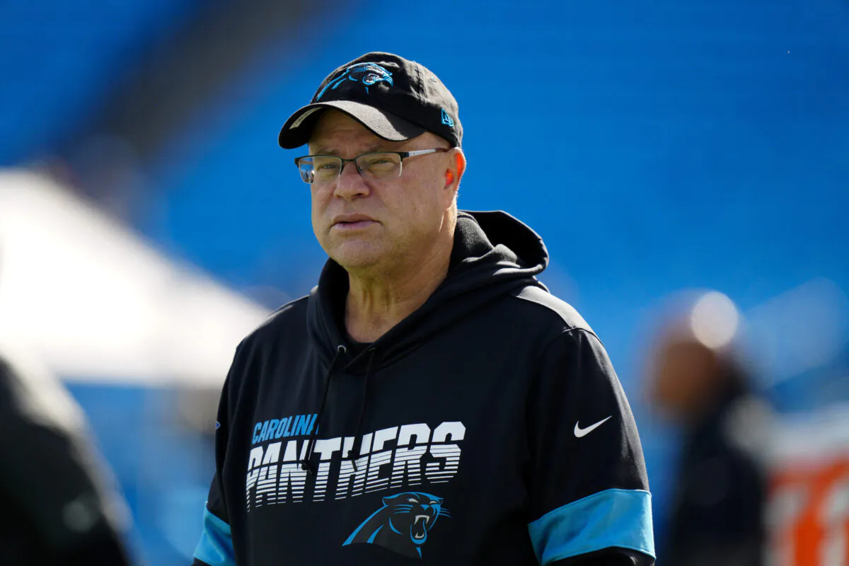 Carolina Panthers owner David Tepper watches during warm ups before an NFL football game against the New England Patriots, in Charlotte,Sunday, Nov. 7, 2021, . (Jacob Kupferman/AP Photo)