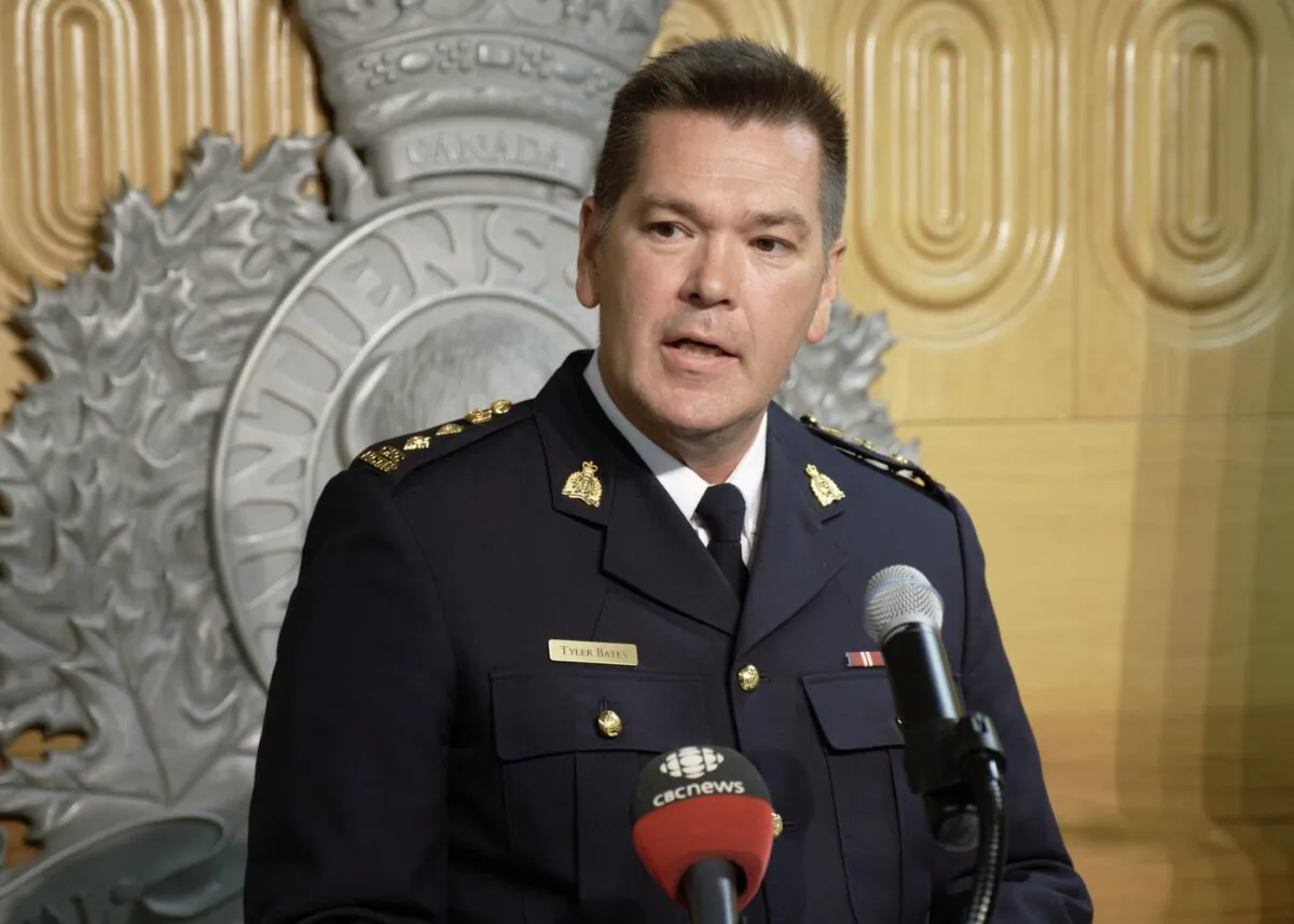 Chief Superintendent Tyler Bates, of the RCMP's South District Management Team, speaks during a news conference about an Amber Alert in Regina on Aug. 9, 2022. (The Canadian Press/Michael Bell)
