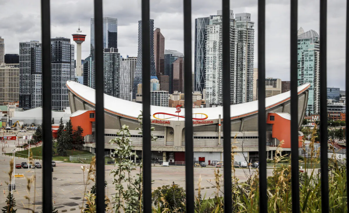 Calgary's downtown core is in the riding of Calgary-Centre, pictured in Calgary, Alta., on Sept. 2, 2021. (The Canadian Press/Jeff McIntosh)