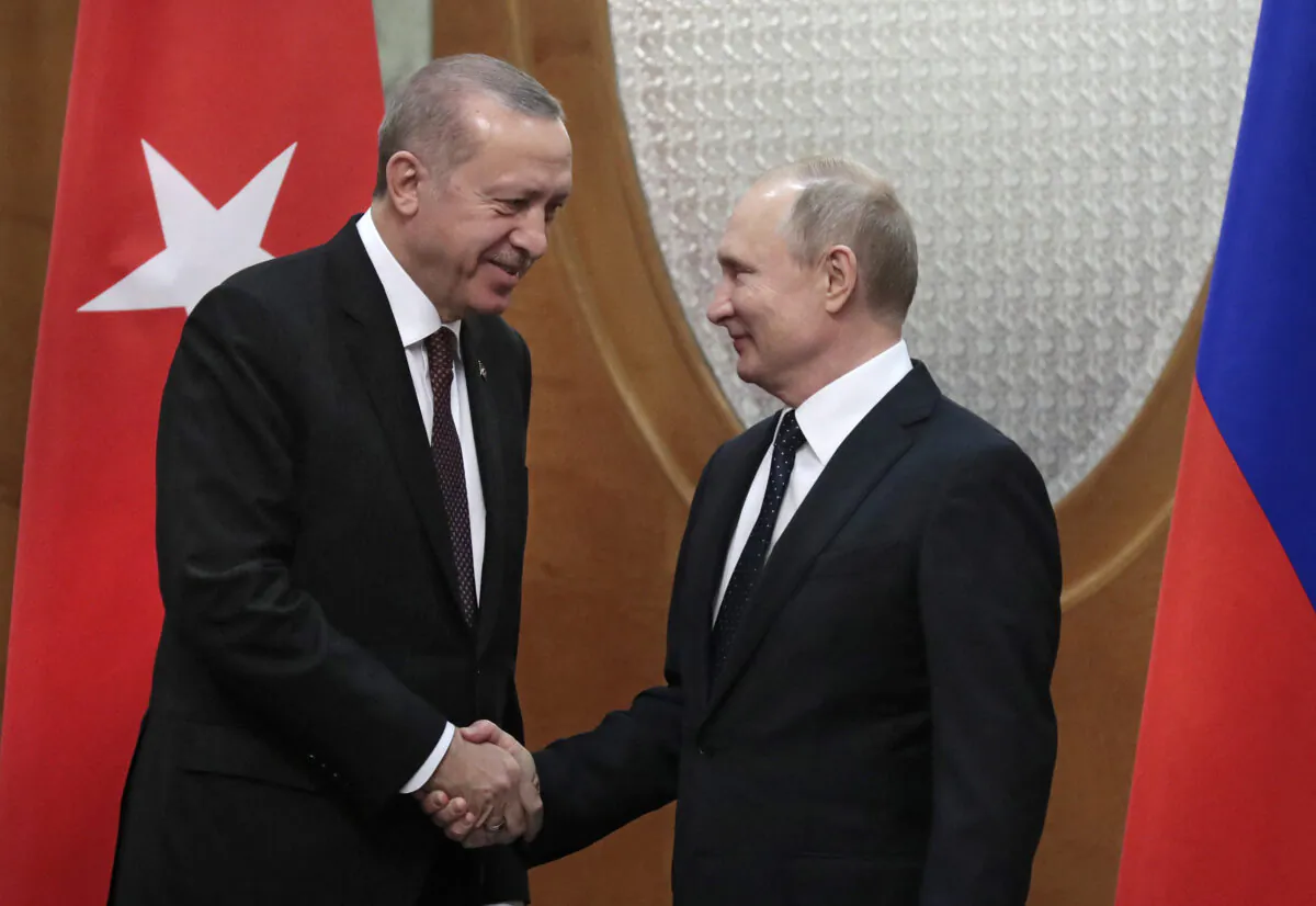 Russian President Vladimir Putin meets with his Turkish counterpart Recep Tayyip Erdogan in the Black Sea resort of Sochi on Feb. 14, 2019. (Sergei Chirikov/AFP via Getty Images)