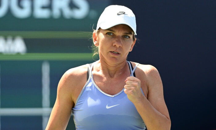 Simona Halep (ROU) reacts to winning a point against Beatriz Haddad Maia (BRA) (not pictured) in the women's final of the National Bank Open at Sobeys Stadium in Toronto on Aug 14, 2022. (Dan Hamilton/USA TODAY Sports)