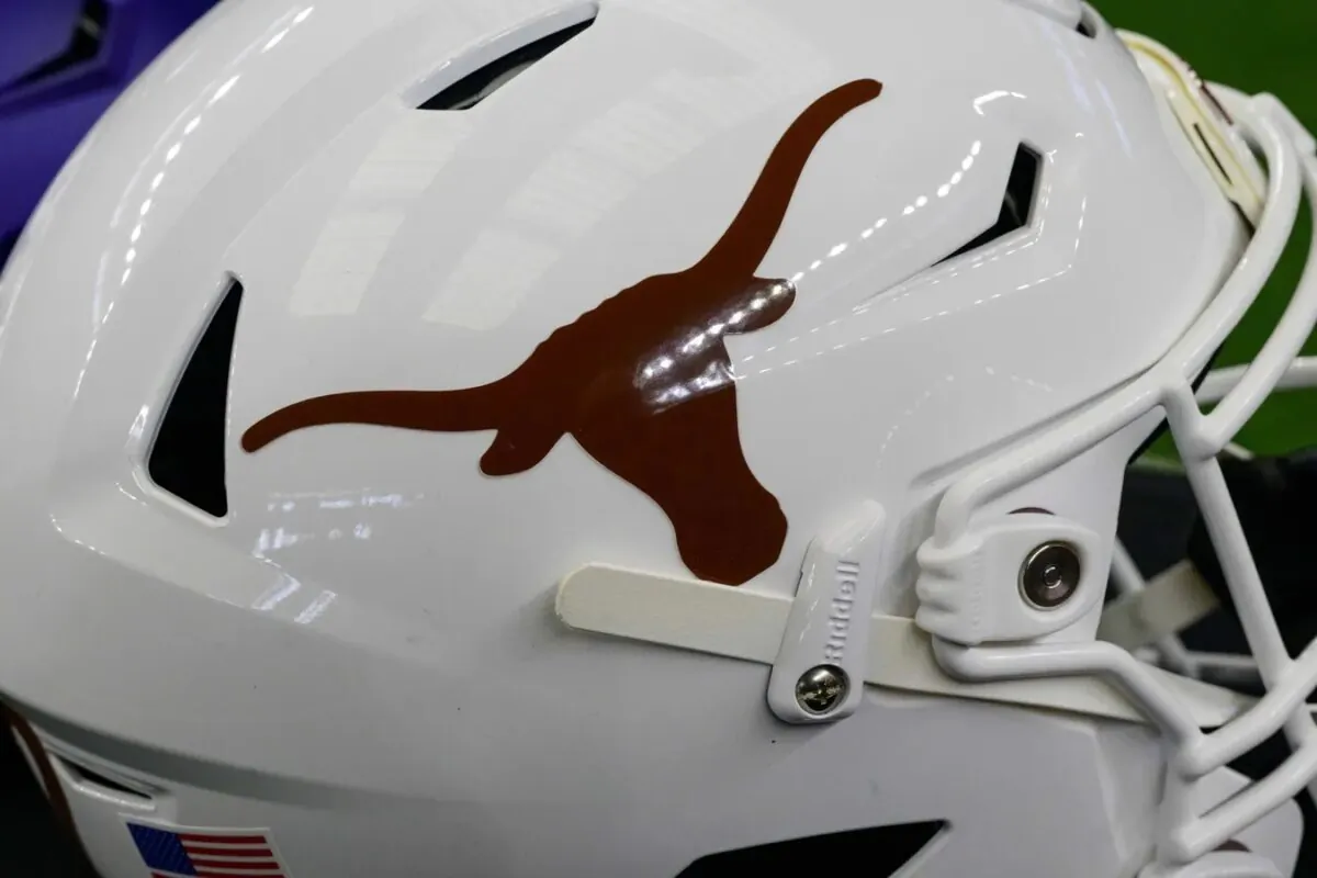 The Texas Longhorns helmet logo during the Big 12 Media Day at AT&T Stadium in Arlington, Texas, on July 14, 2022. (Jerome Miron/USA TODAY Sports via Field Level Media)