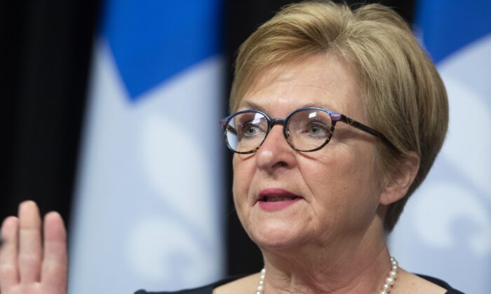 Quebec's auditor general Guylaine Leclerc unveils a report, at the Legislature in Quebec City, Nov. 24, 2021. (The Canadian Press/Jacques Boissinot)