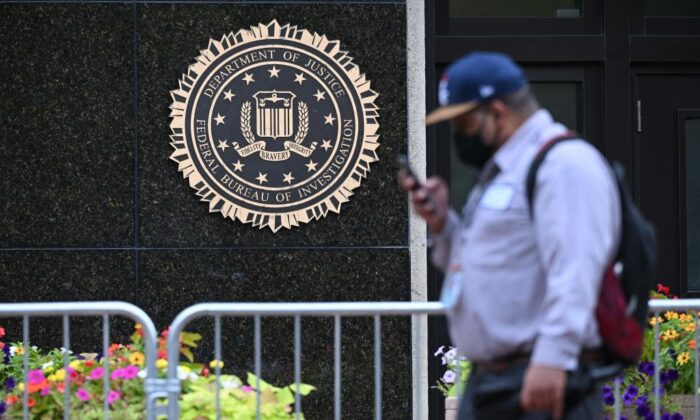 The seal of the Federal Bureau of Investigation is seen outside of its headquarters in Washington on Aug. 15, 2022. (Mandel Ngan/AFP via Getty Images)