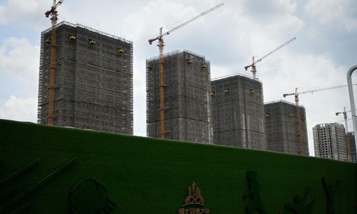 A general view shows Evergrande residential buildings under construction in Guangzhou, in Chinas southern Guangdong province on July 18, 2022. (Jade Gao / AFP via Getty Images)