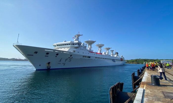 China's research and survey vessel, the Yuan Wang 5, arrives at Hambantota port, Sri Lanka, on Aug. 16, 2022. (Ishara S. Kodikara/AFP via Getty Images)