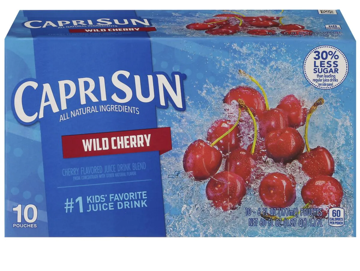 The packaging of Wild Cherry flavor Capri Sun. (Kraft Heinz via AP)