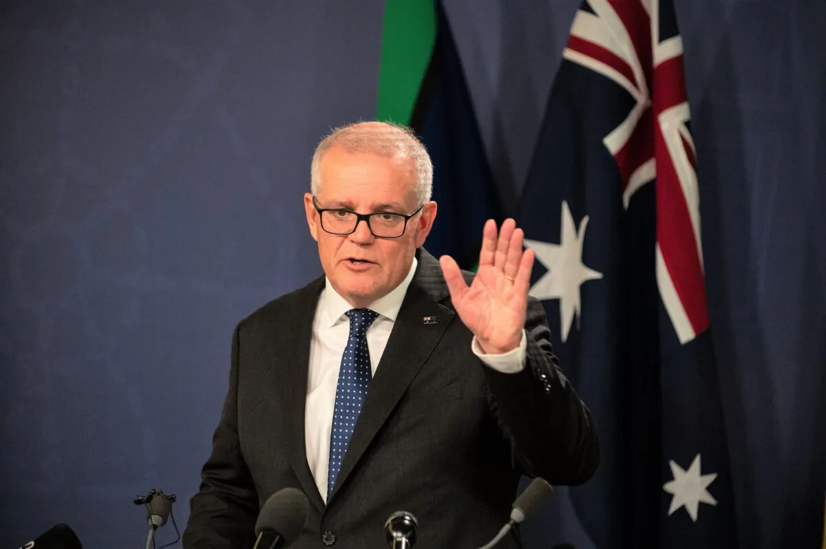 Former prime minister and federal Member for Cook Scott Morrison speaks to media during a press conference in Sydney, Australia on Aug. 17, 2022. (AAP Image/Flavio Brancaleone)