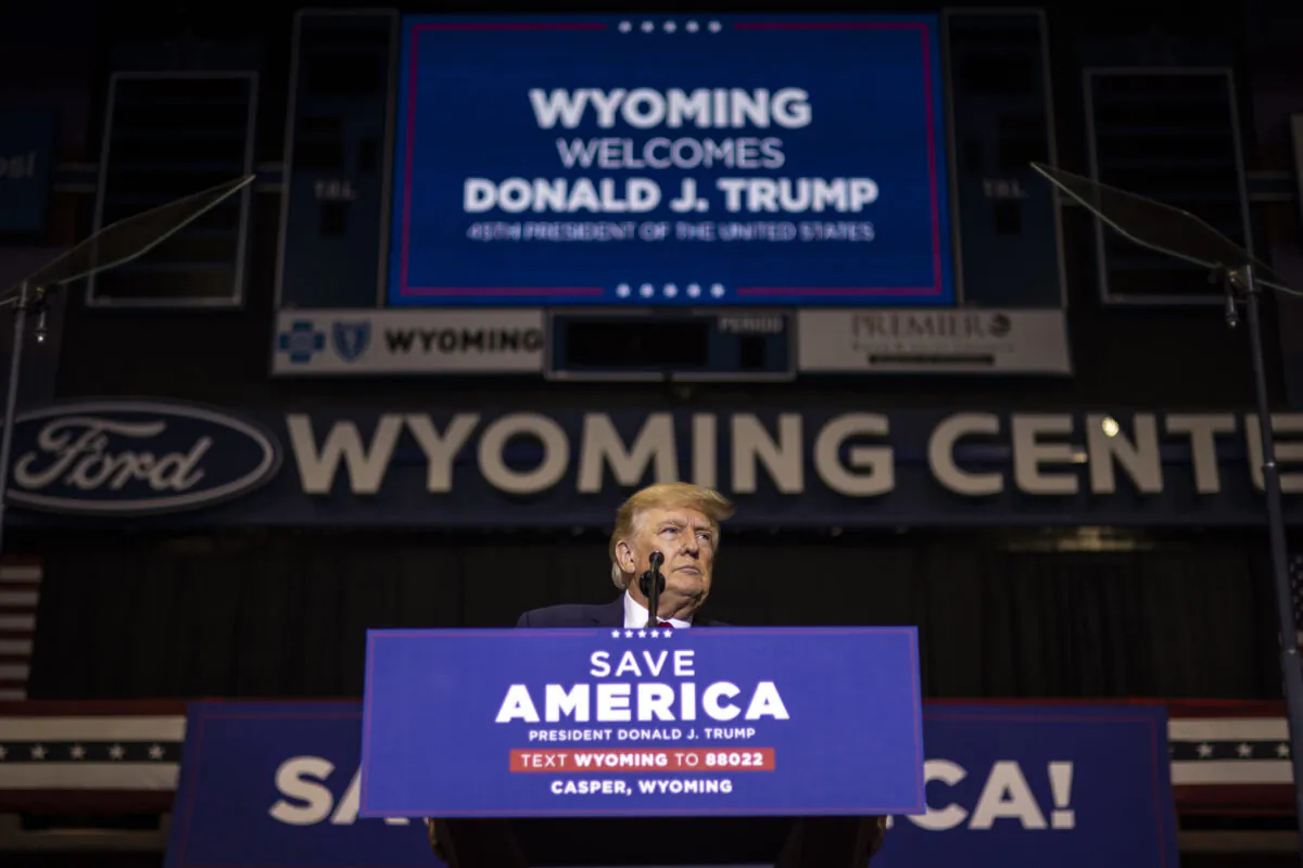Former President Donald Trump speaks at a rally in Casper, Wyoming, on May 28, 2022. (Chet Strange/Getty Images)