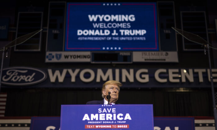 Former President Donald Trump speaks at a rally in Casper, Wyoming, on May 28, 2022. (Chet Strange/Getty Images)