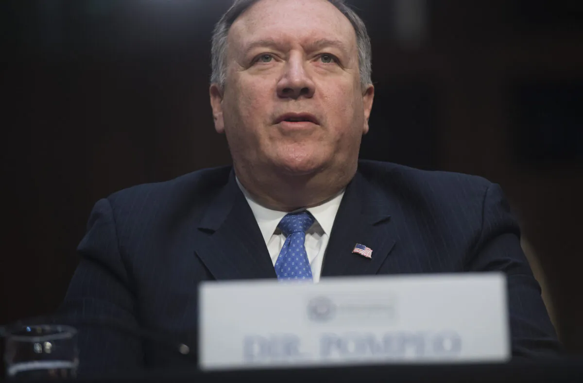 Then-CIA Director Mike Pompeo testifies on worldwide threats during a Senate Intelligence Committee hearing on Capitol Hill in Washington, on Feb. 13, 2018. (Saul Loeb/AFP via Getty Images)