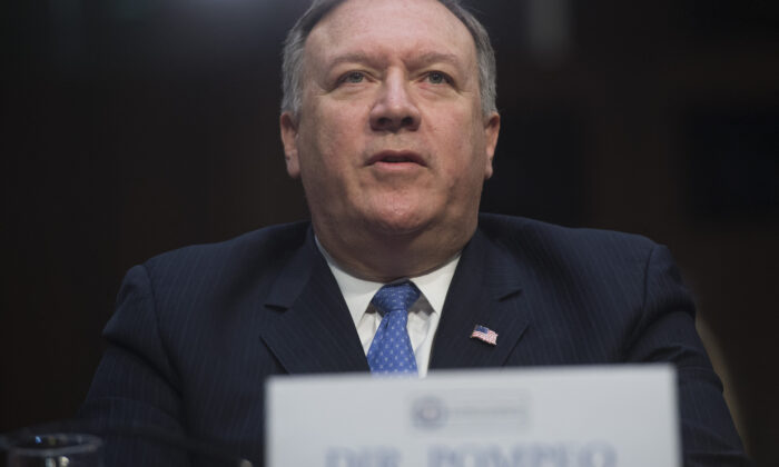 Then-CIA Director Mike Pompeo testifies on worldwide threats during a Senate Intelligence Committee hearing on Capitol Hill in Washington, on Feb. 13, 2018. (Saul Loeb/AFP via Getty Images)