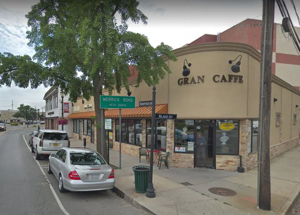 The Gran Caffe in Lynbrook, N.Y., where the Genovese and Bonanno crime families allegedly held an illegal gambling operation, is shown in this file photo. (Screenshot/Google Maps)