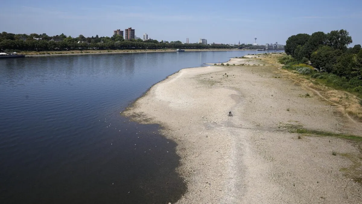 The river Rhine with low water in Cologne, Germany, on Aug. 10, 2022. (Martin Meissner/AP Photo)