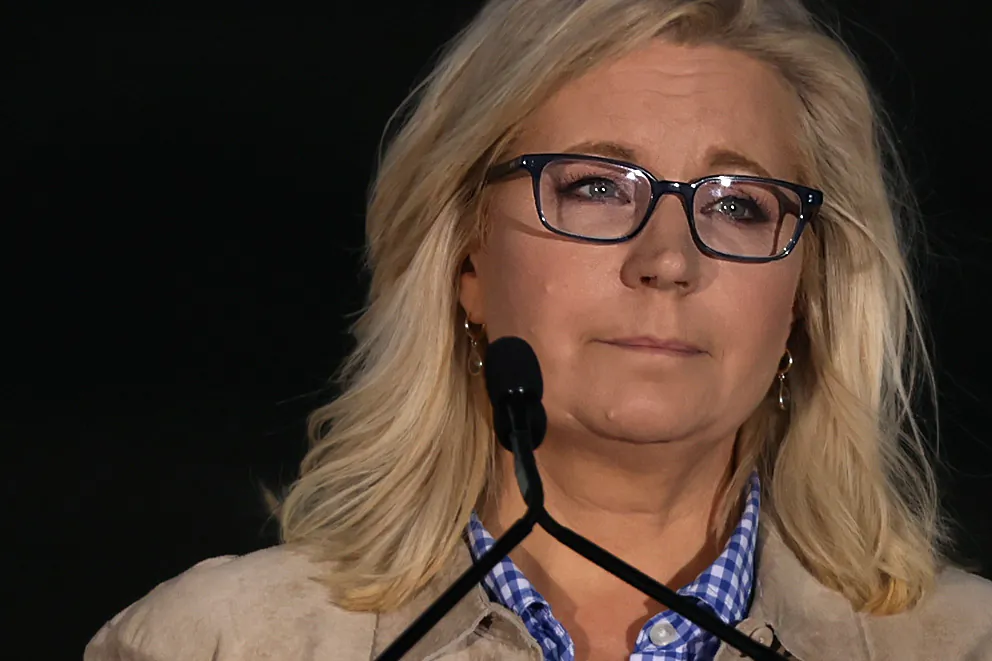 Rep. Liz Cheney (R-Wyo.) speaks to supporters at a primary night event in Jackson, Wyo., on Aug. 16, 2022. (Alex Wong/Getty Images)