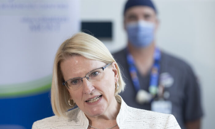 Ontario Health Minister Sylvia Jones makes an announcement at Toronto’s Sunnybrook Hospital on Aug. 18, 2022. (The Canadian Press/Chris Young)