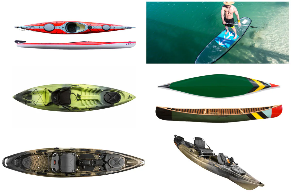 (Courtesy of Crystal Board, Sandborn Canoe Co., Ocean Kayak, Stellar, Old Town)
