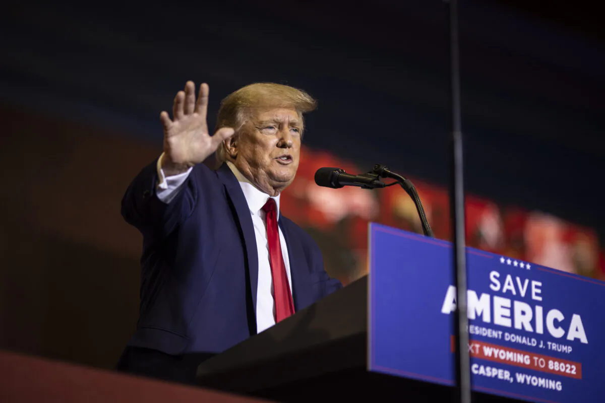 Former President Donald Trump speaks at a rally in Casper, Wyo., on May 28, 2022. (Chet Strange/Getty Images)