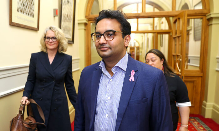 Gaurav Sharma arrives at a Labour caucus meeting in Wellington, New Zealand, on Nov. 2, 2020. (Hagen Hopkins/Getty Images)