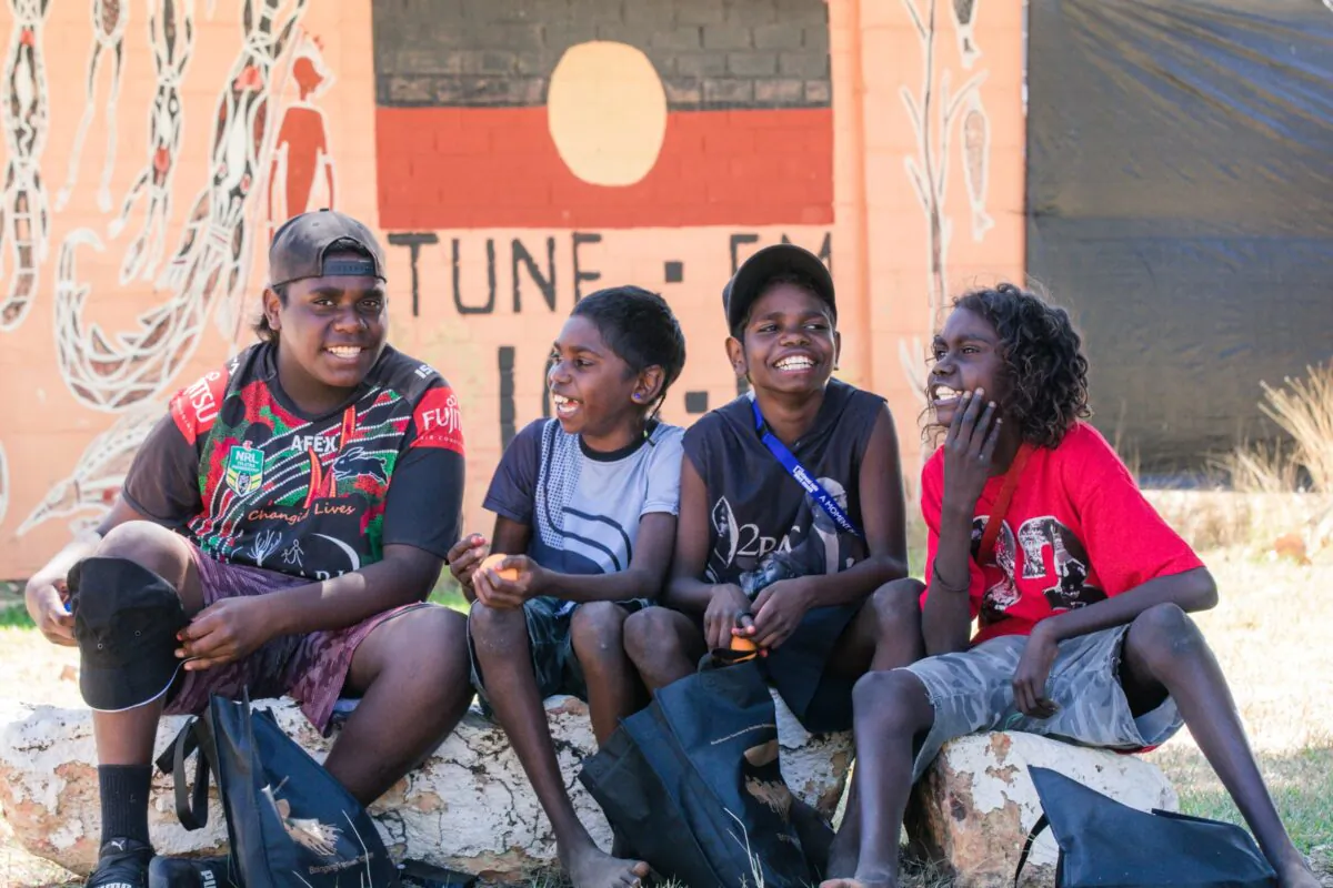 Four boys at the Barunga Festival in Barunga, Australia, on Aug. 13, 2022. (AAP Image/Supplied by Glenn Campbell via Skinnyfish)