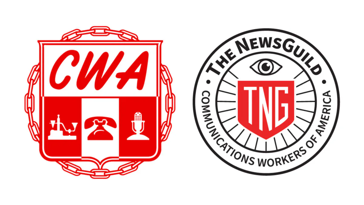 Nearly 99 percent of the $14.9 million the CWA has funneled to politicians since 2020 has supported Democrats, according to OpenSecrets.com. Pictured: The logos of the labor union Communications Workers of Americas (CWA) and its affiliated organization The NewsGuild.