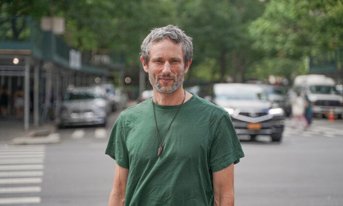 Charles Eisenstein, author of "The Coronation," in New York on July 29, 2022. (York Du/The Epoch Times) 