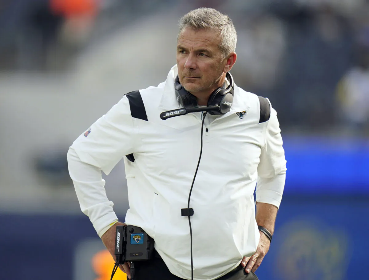 Jacksonville Jaguars head coach Urban Meye before an NFL football game against the Los Angeles Rams in Inglewood, Calif., Dec. 5, 2021. (Jae C. Hong/AP Photo)