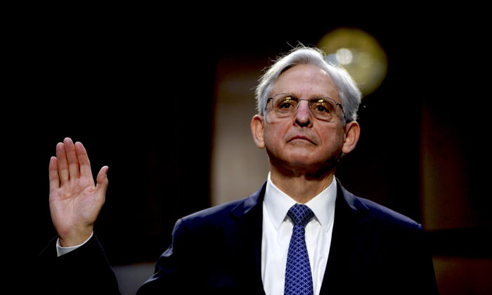 Attorney General nominee Merrick Garland is sworn-in during his confirmation hearing before the Senate Judiciary Committee in the Hart Senate Office Building on Feb. 22, 2021. (Drew Angerer/Getty Images)