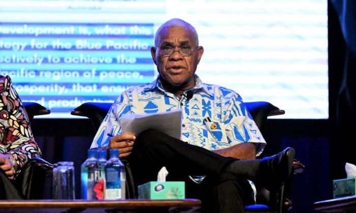 Vanuatu Prime Minister Bob Loughman speaks at a panel discussion during the Pacific Islands Forum (PIF) in Suva, Fiji on July 12, 2022. (William West/AFP via Getty Images)