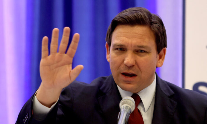 Florida Gov. Ron DeSantis holds a press conference in Miami on Jan. 26, 2022. (Joe Raedle/Getty Images)