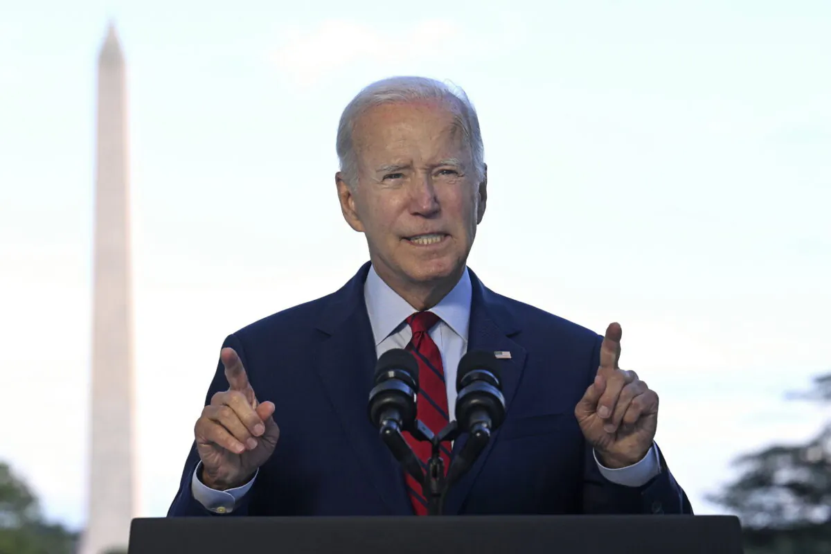 President Joe Biden speaks from the Blue Room Balcony of the White House on Aug. 1, 2022. (Jim Watson/Pool via AP)