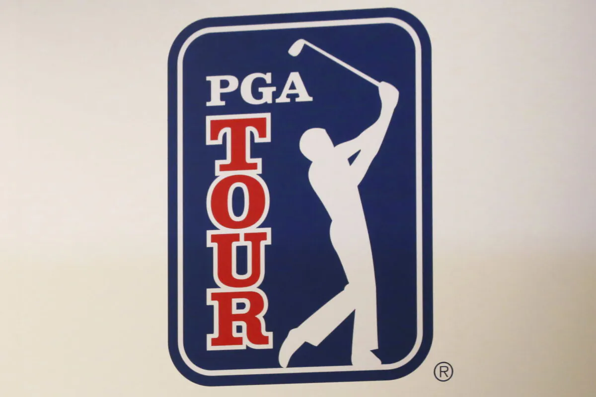 The PGA Tour logo is shown during a press conference in Tokyo, on Nov. 20, 2018. (Koji Sasahara/AP Photo)
