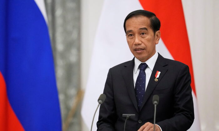Indonesian President Joko Widodo attends a joint press conference with Russian President Vladimir Putin following their meeting in Moscow on June 30, 2022. (Alexander Zemlianichenko/Pool via Reuters)