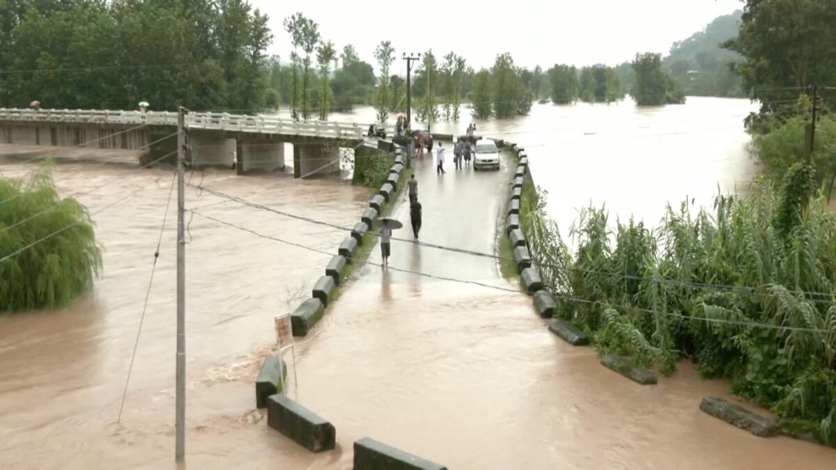 A flooded bridge in A flooded bridge