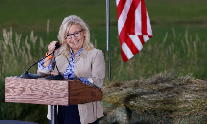 Republican candidate Rep. Liz Cheney speaks during her primary election night party in Jackson, Wyoming on Aug. 16, 2022. (David Stubbs/Reuters)