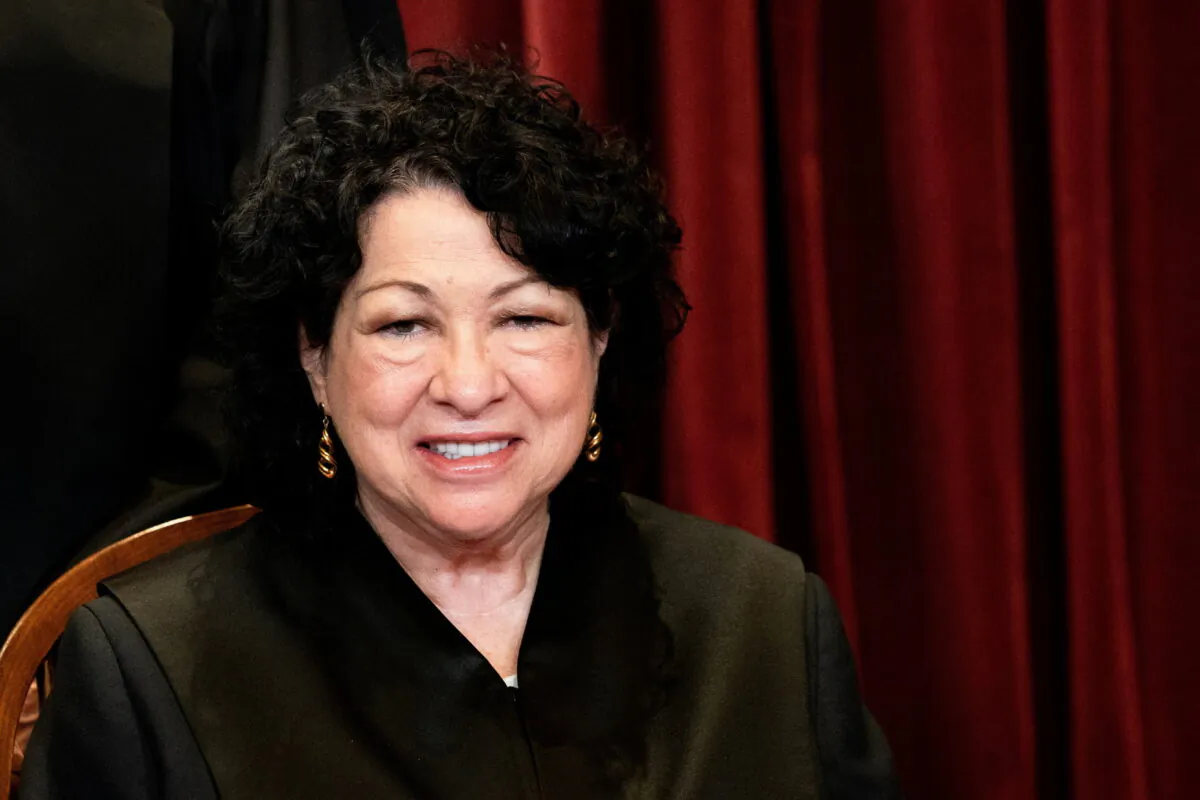 Associate Justice Sonia Sotomayor poses during a group photo of the Justices at the Supreme Court in Washington, April 23, 2021. (Erin Schaff/Pool via REUTERS)