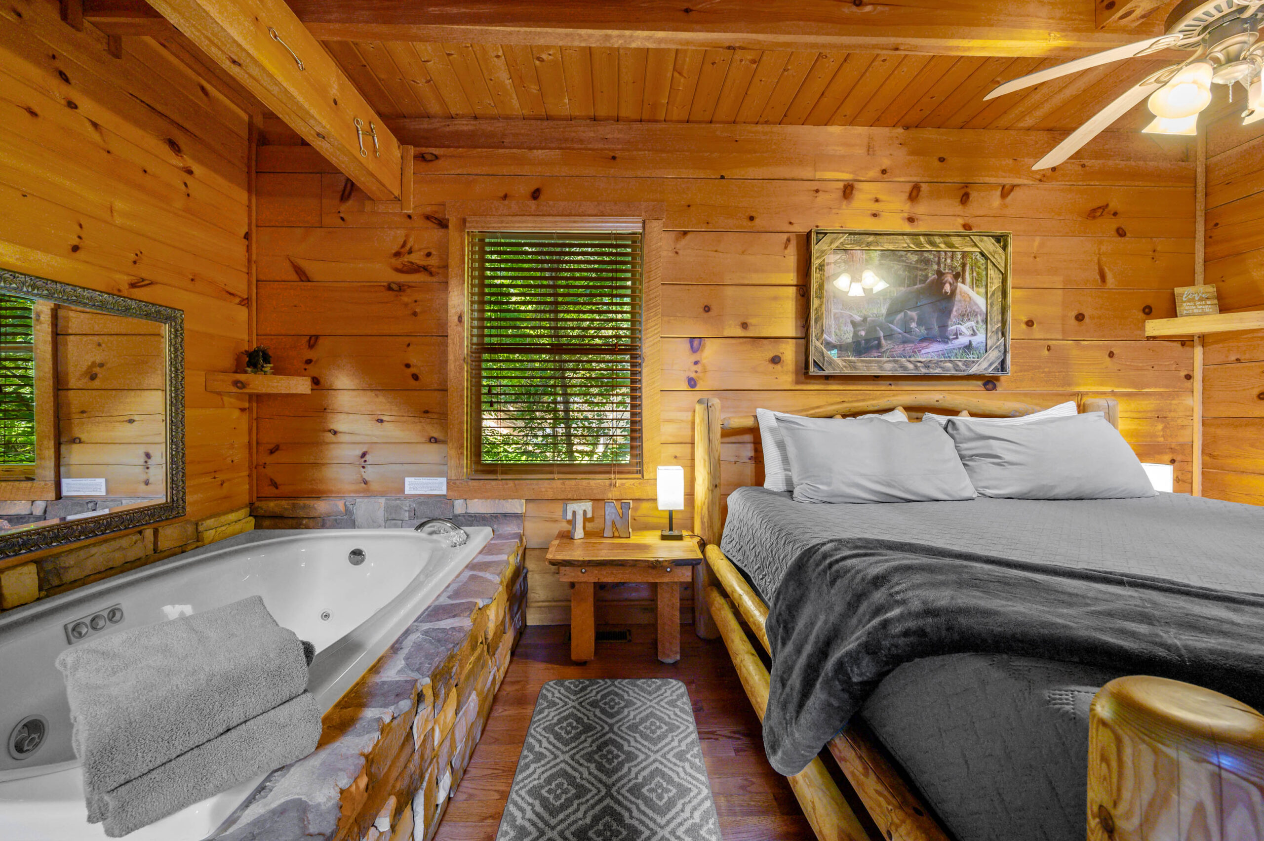 interior of Sunrise Woods Retreat cabin