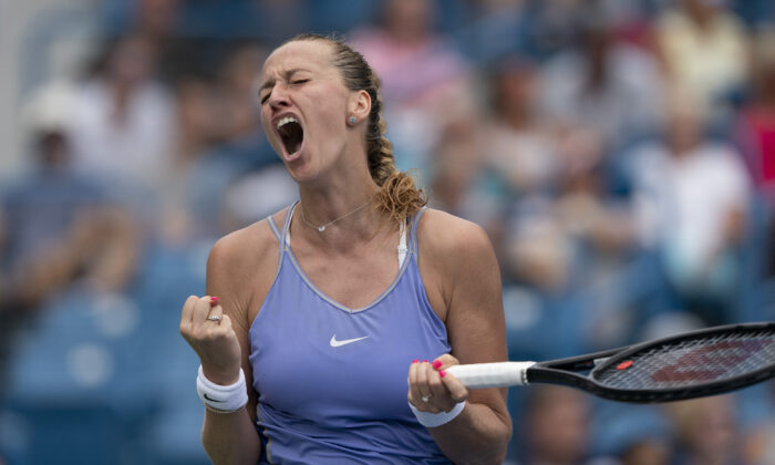 Petra Kvitova of Czech Republic reacts to a point during match against Madison Keys of the United States at the Western & Southern Open at the Lindner Family Tennis Center in Cincinnati, Ohio, on Aug. 20, 2022. (Susan Mullane/USA TODAY Sports via Reuters)