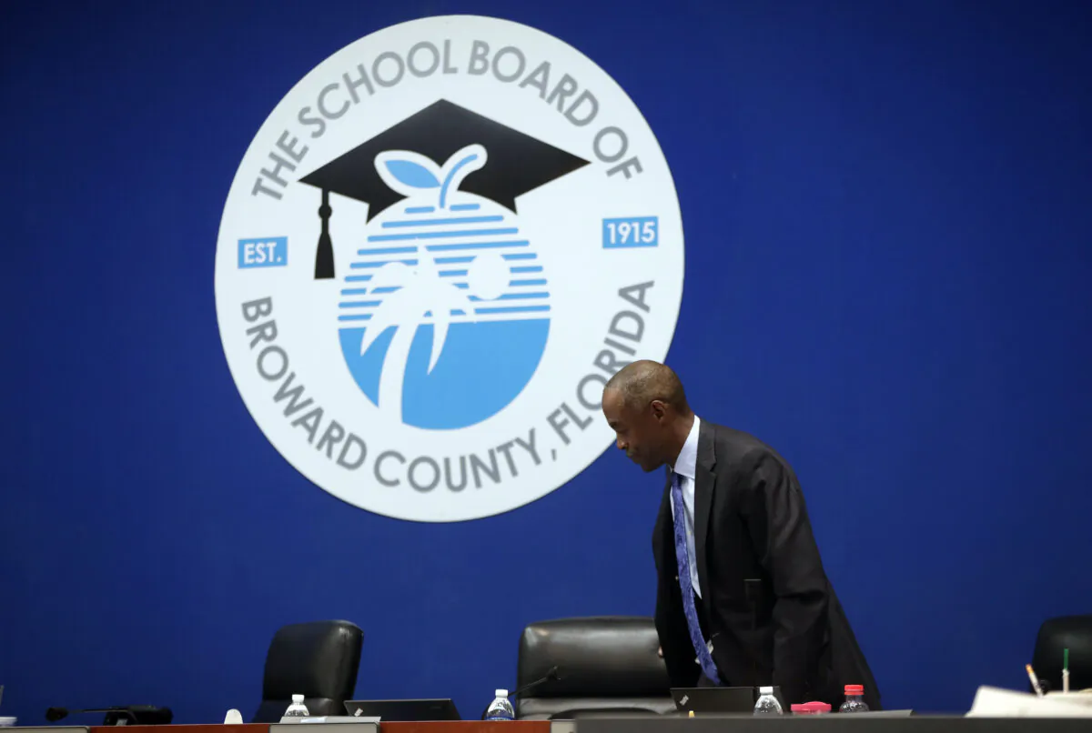 Broward County Schools Superintendent Robert Runcie gets up during a break in a meeting of the Broward County School Board in Fort Lauderdale, Fla., on March 5, 2019. (Lynne Sladky/AP Photo)