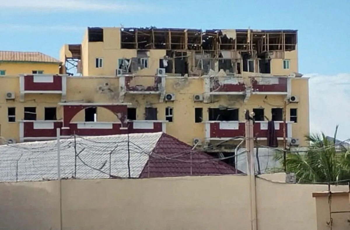 A general view shows a section of the Hotel Hayat, the scene of an al Qaeda-linked al Shabaab group terrorist attack in Mogadishu, Somalia, on Aug. 20, 2022. (Stringer/Reuters)
