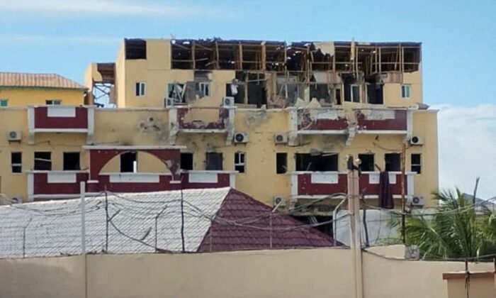 A general view shows a section of the Hotel Hayat, the scene of an al Qaeda-linked al Shabaab group terrorist attack in Mogadishu, Somalia, on Aug. 20, 2022. (Stringer/Reuters)