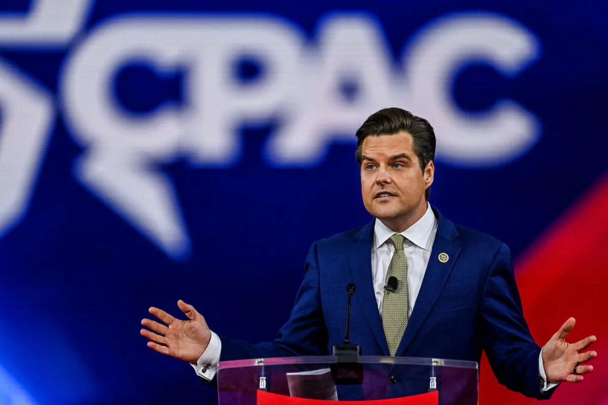 Rep. Matt Gaetz (R-Fla.) speaks at the Conservative Political Action Conference 2022 (CPAC) in Orlando, Florida, on Feb. 26, 2022. (Chandan Khanna/AFP via Getty Images)