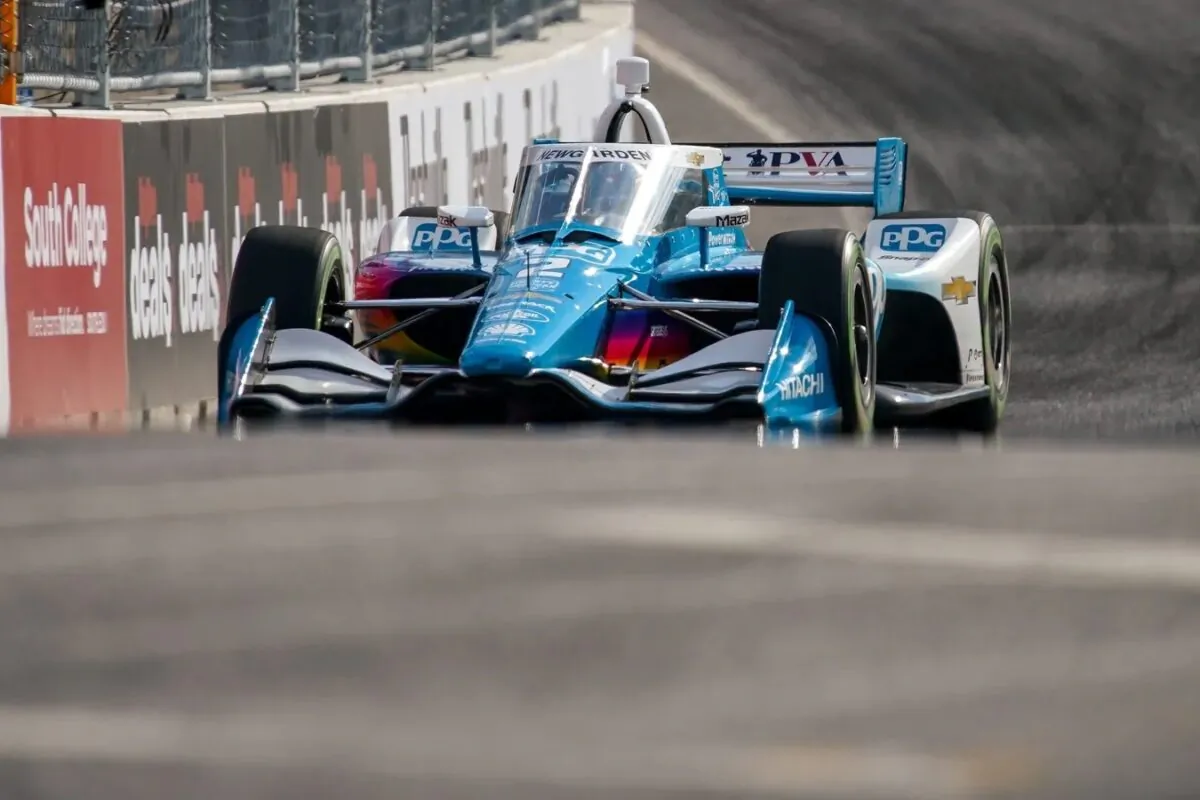 Team Penske driver Josef Newgarden (2) of the United States drives during qualifying for the Music City Grand Prix in Nashville, Tenn., on Aug. 6, 2022. (Andrew Nelles/The Tennessean/USA TODAY NETWORK via Field Level Media)