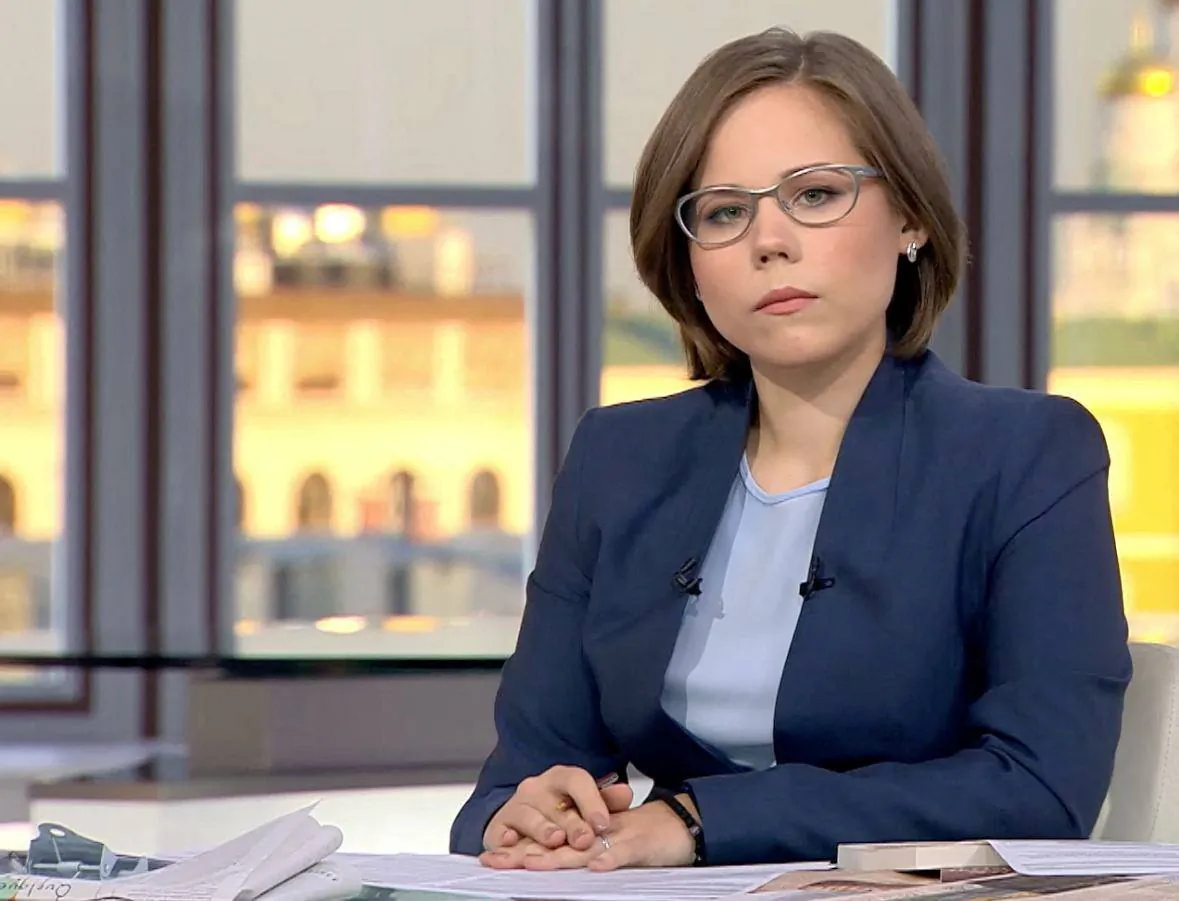 Journalist and political expert Darya Dugina, daughter of Russian politologist Alexander Dugin, in the Tsargrad TV studio in Moscow in an undated photo. (Tsargrad.tv/Handout via Reuters)